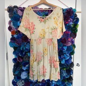 Vintage Betsey Johnson Cream and Pink Floral Babydoll Dress